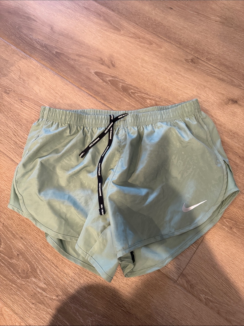 Nike Sage Green Women's Running Shorts with Black Drawstring